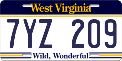 WV license plate 7YZ209