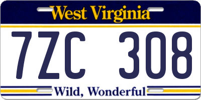 WV license plate 7ZC308