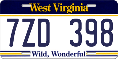 WV license plate 7ZD398