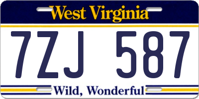 WV license plate 7ZJ587