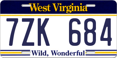 WV license plate 7ZK684