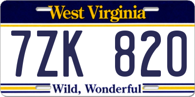 WV license plate 7ZK820