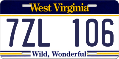 WV license plate 7ZL106