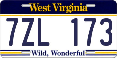 WV license plate 7ZL173