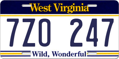 WV license plate 7ZO247