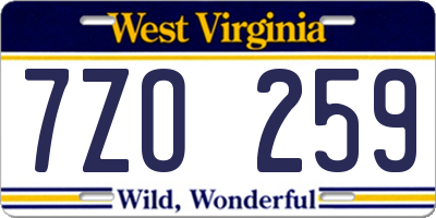 WV license plate 7ZO259