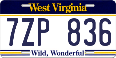 WV license plate 7ZP836