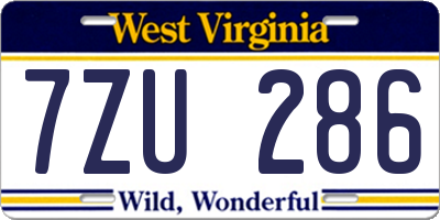 WV license plate 7ZU286