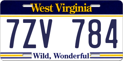 WV license plate 7ZV784