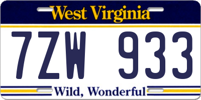 WV license plate 7ZW933