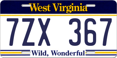 WV license plate 7ZX367