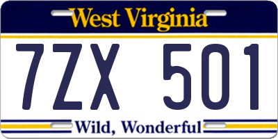 WV license plate 7ZX501