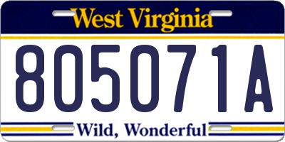 WV license plate 805071A