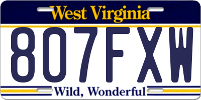 WV license plate 807FXW