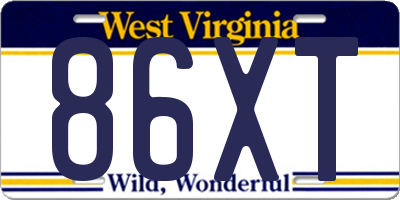 WV license plate 86XT