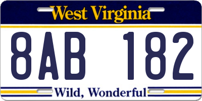 WV license plate 8AB182
