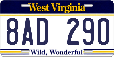 WV license plate 8AD290