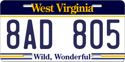 WV license plate 8AD805