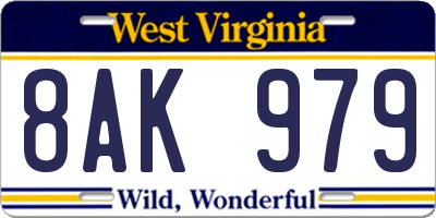 WV license plate 8AK979
