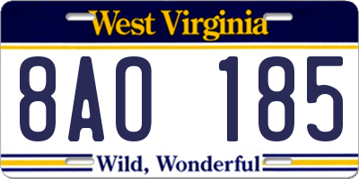 WV license plate 8AO185
