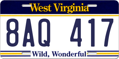 WV license plate 8AQ417