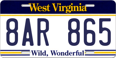 WV license plate 8AR865