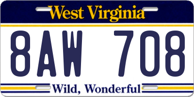 WV license plate 8AW708