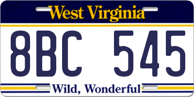 WV license plate 8BC545