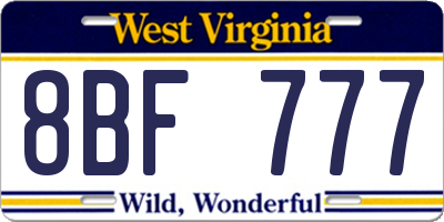 WV license plate 8BF777