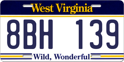 WV license plate 8BH139