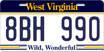 WV license plate 8BH990