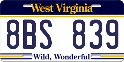 WV license plate 8BS839
