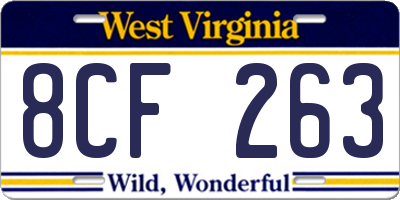 WV license plate 8CF263