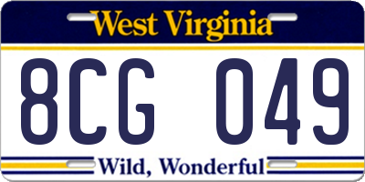 WV license plate 8CG049