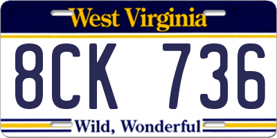 WV license plate 8CK736
