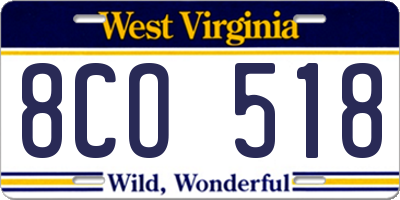 WV license plate 8CO518