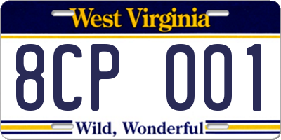 WV license plate 8CP001