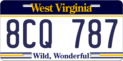 WV license plate 8CQ787