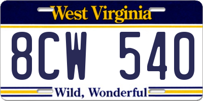 WV license plate 8CW540