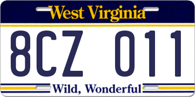 WV license plate 8CZ011