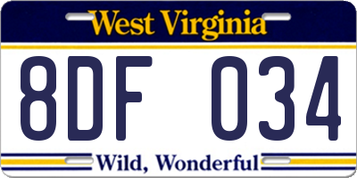 WV license plate 8DF034