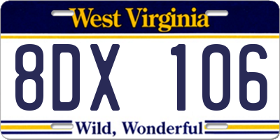 WV license plate 8DX106