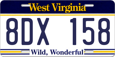 WV license plate 8DX158