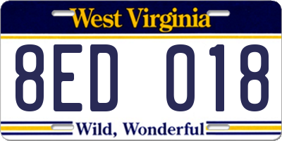 WV license plate 8ED018