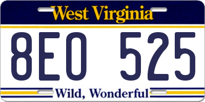 WV license plate 8EO525