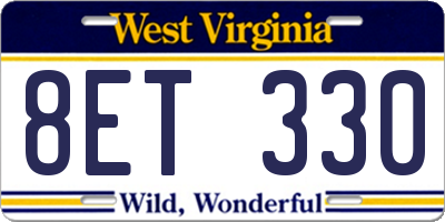 WV license plate 8ET330