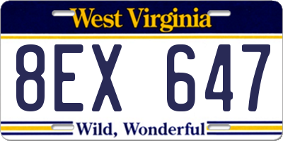 WV license plate 8EX647