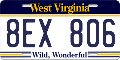 WV license plate 8EX806