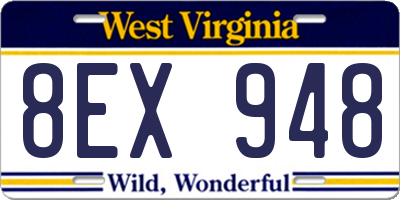 WV license plate 8EX948