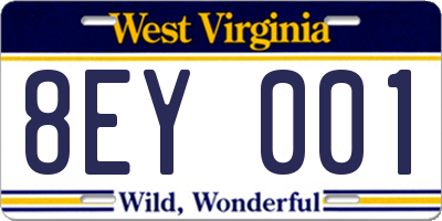 WV license plate 8EY001